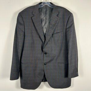 ❤️ Peter Millar Mens Wool Checked Blazer Suit Jacket Size 44 R Blue Gray